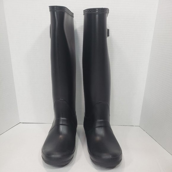 Women's Black Rubber Knee Boots - EU 39  US 8.5 - Picture 1 of 8